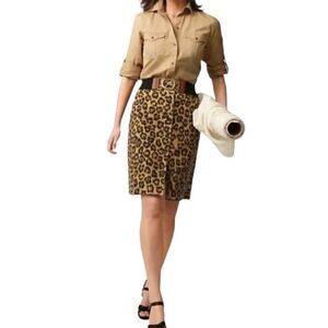 Lauren Ralph Lauren Womens Linen Leopard Print Button Pocket Casual Skirt